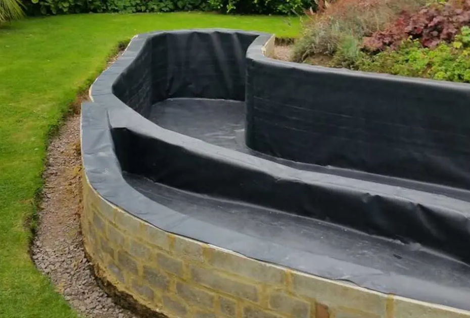 Unique shaped pond with vertical sides