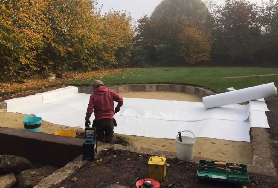 Formal pond liner installation project